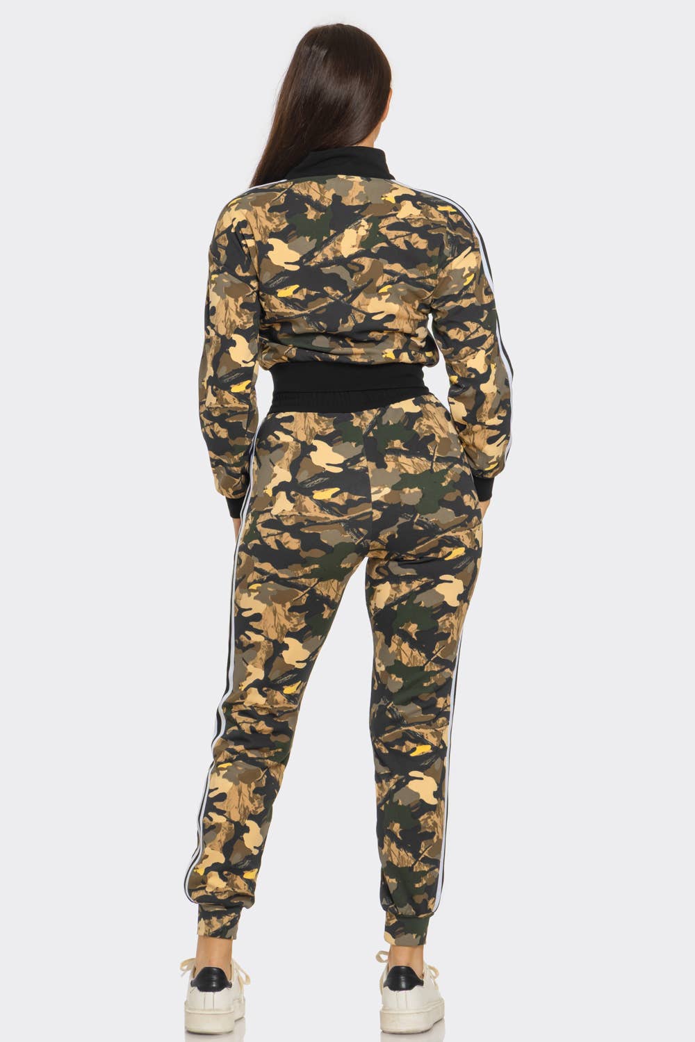 Camo Print Zip Up Jacket And Jogger Pants Set : Camo / 2-2-2 (S-M-L)
